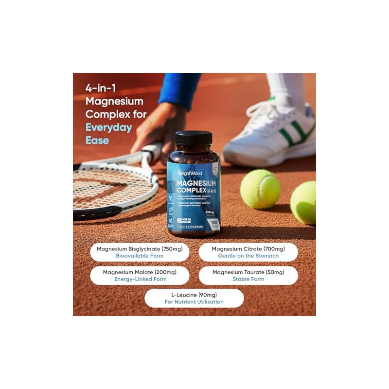 Magnesium Glycinate 4-in-1 Complex - 400mg Elemental Magnesium - 180