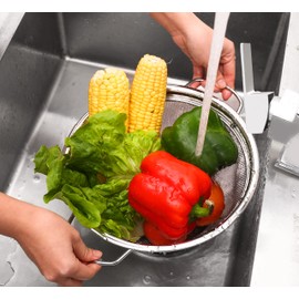 Royal Cuisine Stainless Steel Colander with Loop Handles Perforated Professional Strainer for Kitchen Pasta/Vegetable/Rice/Fruit/Food with Solid Ring Base (8inch)