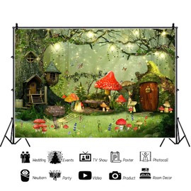 12x10ft Spring Backdrop Mushroom Fantasy Fairy Tale Garden Photography Background Enchanted Wonderland Photo Background for Children Kid's Birthday Party Portrait Photo Shot Backdrops