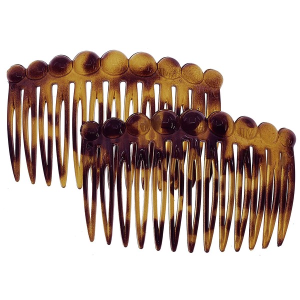 Camila Paris CP2871/2 French Hair Side Comb Set of 2 Small Rounded, Tokio Flexible Durable Cellulose Hair Combs, Strong Hold Hair Clips for Women, No Slip Styling Girls Hair Accessories Made in France