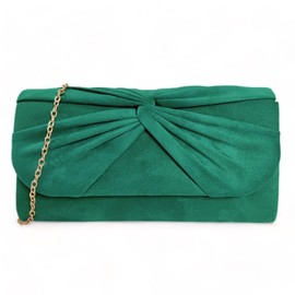 Suede Pleated Style Bridal Prom Wedding Evening Clutch Party Purse Hand Bag (Green)