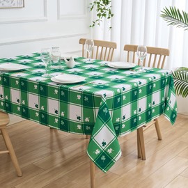 St Patrick's Day Tablecloths 60 x 120 Shamrock Green and White Plaid Buffalo Plaid Table Cloth Rectangle Table - Oblong Polyester Clover Spring Table Cover Waterproof for Party Picnic Dinner Décor