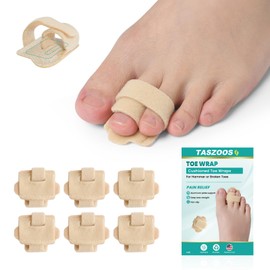 TASZOOS Hammer Toe Straightener Corrector for Women & Men - 6 Pcs Broken Toe Wraps Splint Relief for Curled, Hammer, Crooked, Broken Support (Beige)