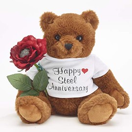 JustPaperRoses Happy 11th Wedding Anniversary Teddy Bear with Steel Wool Rose Gift