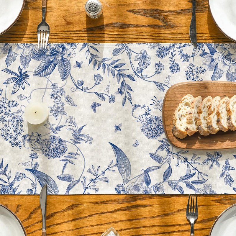 Artoid Mode Monochrome Sketch Floral Birds Spring Table Runner, Summer