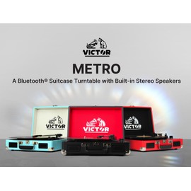 Victor VSRP-800 Metro Portable Suitcase Turntable Record Player with Bluetooth, 3-Speed Vinyl Playback, and Built-in Stereo Speakers – Perfect for On-The-Go Vinyl Lovers and Retro Enthusiasts