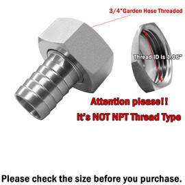 Beduan Stainless Steel Garden Hose Swivel Fitting 3/4" Barb x 3/4" GHT Female Threaded Adapter Connector Garden Hose Repair