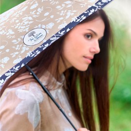 PERLETTI Green Women's Pocket Umbrella Ecologically Automatic Compact Small Umbrella Natural Eco Friendly Environmentally Friendly Umbrella Stormproof Mini Wooden Diameter 96 cm, White flower, Pocket