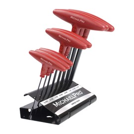 MichaelPro MP001043 8-Piece T-Handle Ball End Allen Wrench Set, T Handle Allen Key Set, T Bar Allen Keys Set, T Key, Allan Keys, Hex Keys Set with Convenient Storage Stand (SAE, Red)
