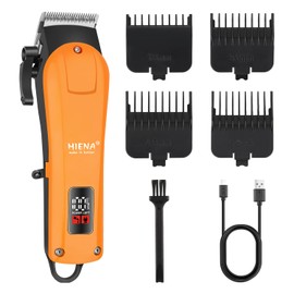 HIENA PRO Electric Hair Clipper & Trimmer for Men, Professional Cordless Barber Clipper with LED Display, Rechargeable Hair-Cutting Clippers, Perfect Gifts for Men(Orange)