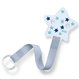 NUK Dummy strap with clip, for all dummies, stable and shatterproof, blue stars