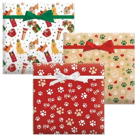 Current Paws Trio Dog & Pet Flat Christmas Gift Wrap Sheets - Set of 3 Sheets Holiday Wrapping Paper, 22 x 34, Easy Storage