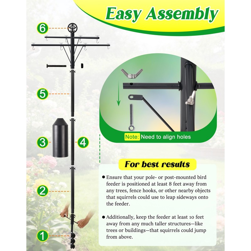 Ceoighe 95 Inch Bird Feeder Pole with Torpedo Squirrel Proof