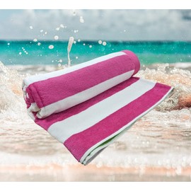 Beach Towels for Adults Large Size perfect fit for sun lounger towel Soft velour cotton with quick dry terry towel reverse Couple beach towel sets mix & match for family pool towel (PINK STRIPE)