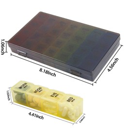 Weekly Pill Organizer 4 Times a Day, 7-Day Pill Boxes, Monthly Medication Organizer 28 Days Portable Compartments & Moisture-Proof Black Outer Case for Vitamins, Fish Oils, Supplements(Color)