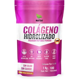 NATSA Colágeno Hidrolizado 1 kg | 100 Porciones | 10 g por Toma | 9 g de Proteína por Porción | con Scoop | Calidad Premium | Ingredientes Puros