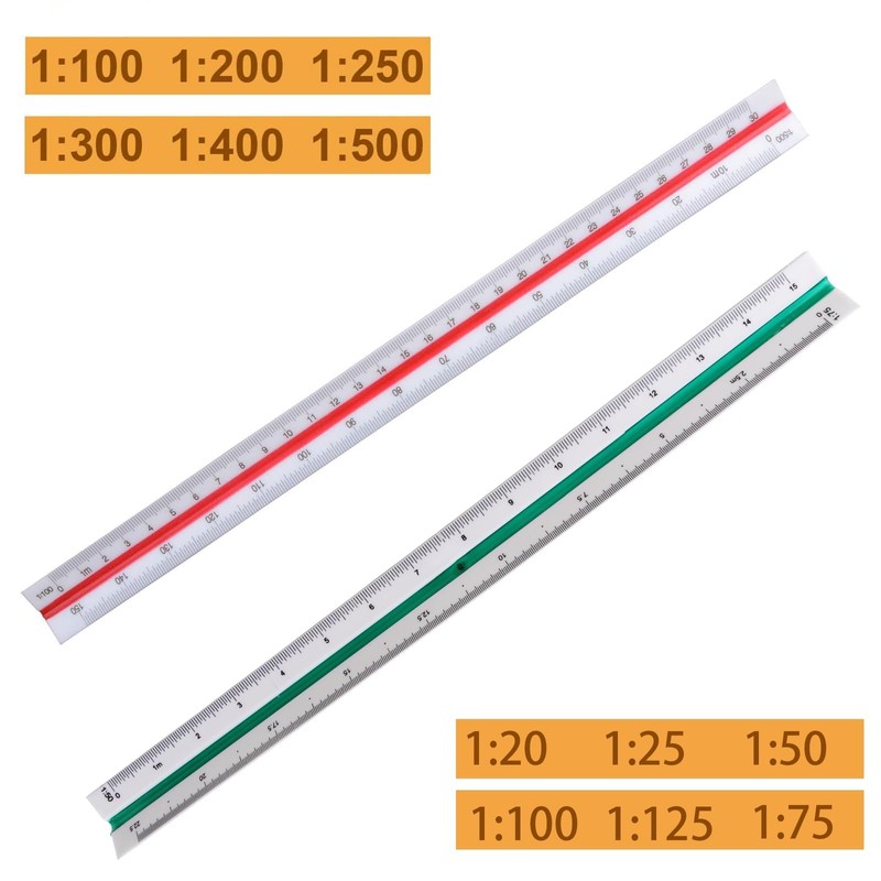 ChAusa 2 Pcs 12 Inch Scale Ruler Plastic Triangular Scale