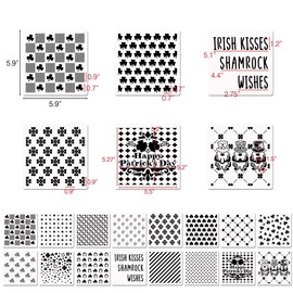 6in Shamrocks Cookie Stencils for Royal Icing, St Patrick's Day Green Shamrock Clover Gnome Stencils for Sugar Cookie, 16 Pcs Assorted Sizes Irish Template for Baking Drawing Dessert Coffee Decor