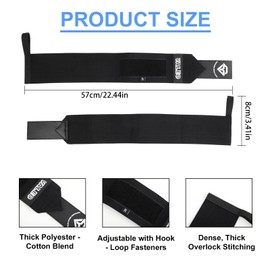 Handgelenk Bandagen - Polyester Baumwolle Gym Zubehör - Wrist Wraps 57 cm - Wrist Bandages für Fitness, Wrist Support, Bodybuilding, Gewichtheben & Krafttraining(Schwarz)