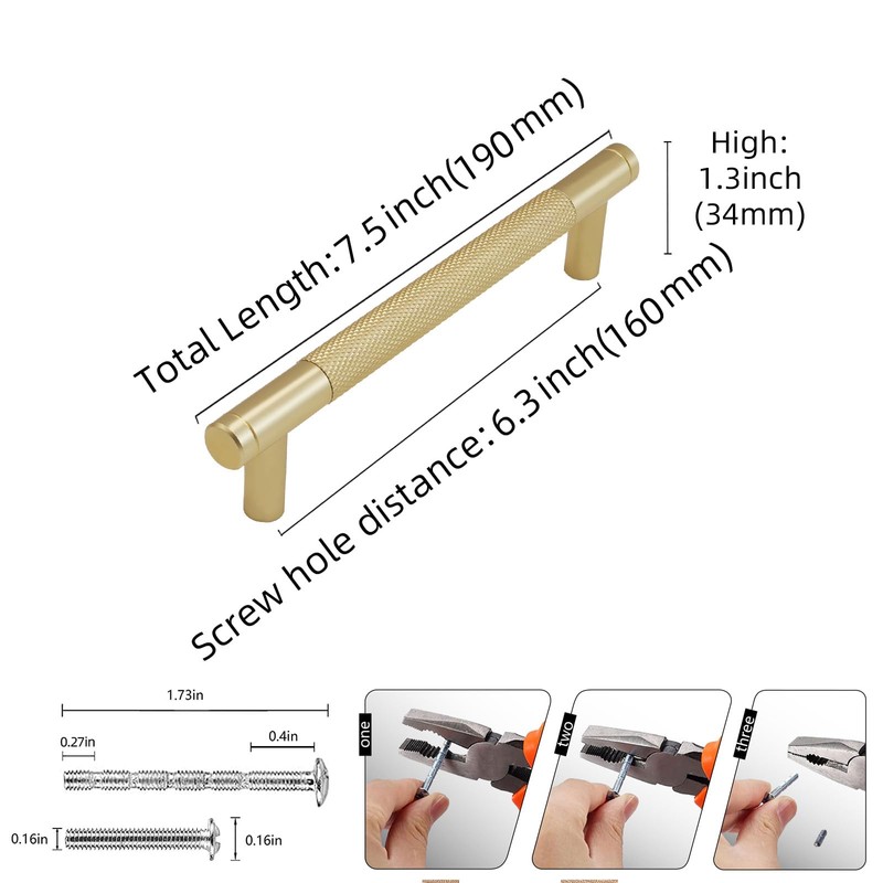 BUKOBYHE 10 Pack 6-1/4 inch（160mm） Kitchen Cabinet Handles Brushed Brass