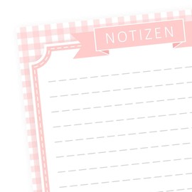 nikima Schönes für Kinder - A5 Notepad Vichy Chequered Pink - 50 Sheets Lined to Do List Shopping List Planner Notes Recipe Pad Country House Romantic Retro