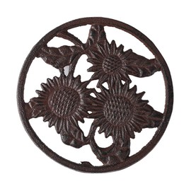 Cast Iron Sunflower Trivet - Decorative Cast Iron Trivet For Kitchen Or Dining Table - Vintage, Rusted Design - 6.1""x6.1"" - With Rubber Pegs/Feet - Recycled Metal - Rust Brown Color TQZDPT22