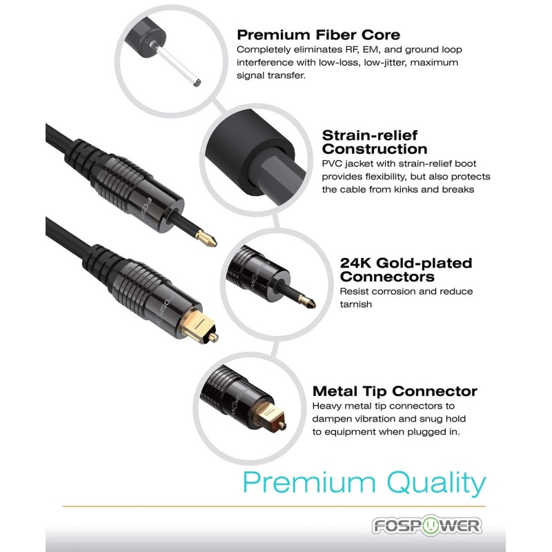 FosPower (3ft 24K Gold Plated Toslink to Mini Toslink Digital