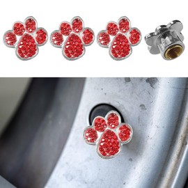 4PCS Bing Car Tire Valve Stem Caps, Dustproof Tire Air Cap, Crystal Rhinestone Tire Valve Cap for Women, Universal Dog Paw Car Tire Cap for Most Car, SUV, Truck, Motorcycle (Red)