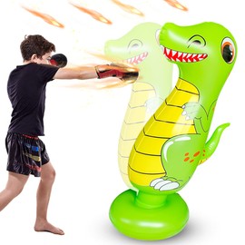 Heavy Punch Bag for Children Boxing Dummy Inflatable Dinosaur Cool Fun Toy for Boys Sports Gifts Outdoor Activities Yard Games (Dinosaur Green)