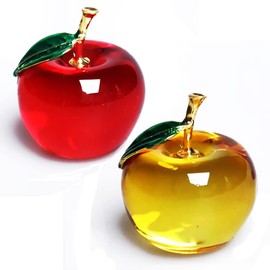 Crystal Glass Apple Figurine Feng Shui Item Interior Object Apple Interior Suncatcher Miscellaneous Goods Crystal Good Luck Gift (Red and Yellow)