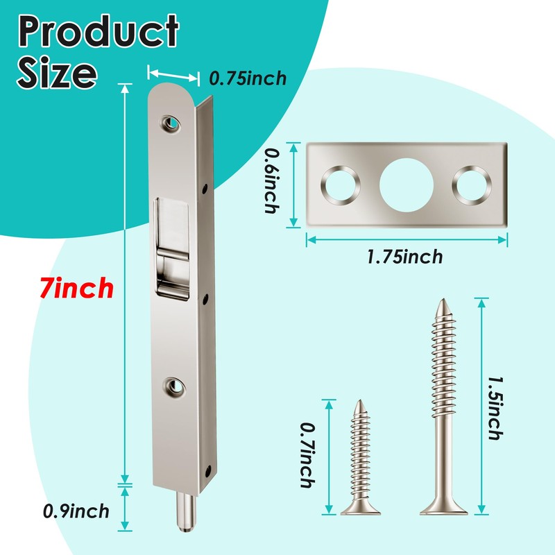 Ceoighe 2 Pack 7 Inch Flush Bolt for Double Door,