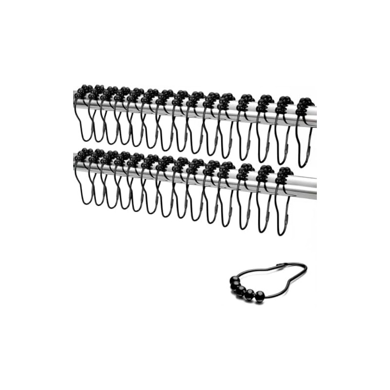 Ganchos de Cortinas para Baño de Doble Gancho Deslizable,3.6cm×7.5cm ，30pcs