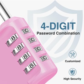 Puroma Combination Lock 4 Digit Waterproof Locker Locks Secure Outdoor Padlock for Gym Lockers, Toolboxes, Gates, Fences, Storage, Sports Locker (Pink)