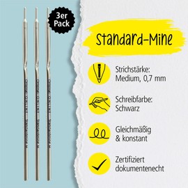 Online ONLINE 40001/3 3x Kugelschreiber Ersatzmine, Standardmine A2, Schreibfarbe schwarz, Strichstärke M (mittel), dokumentenecht, wassersfest, Kullimine