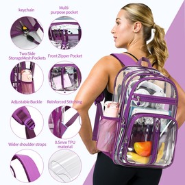 Cusangel Clear Purple Backpack for Women – Heavy Duty See Through XL H18''xW13''xD8 Plastic Big Transparent Bookbag for Sport Event,School,Stadium Events & Work Backpacks