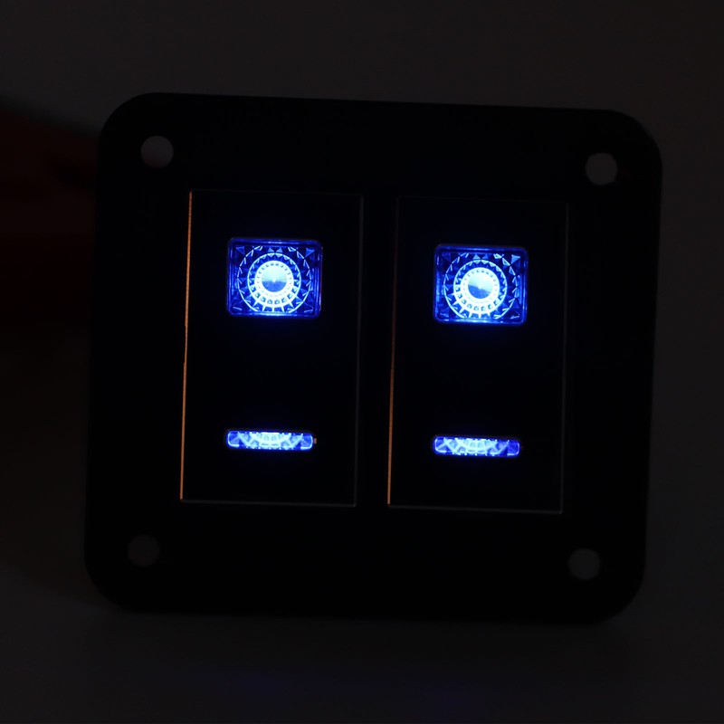 2 Gang Rocker Switch Panel Waterproof ON OFF Blue Backlit