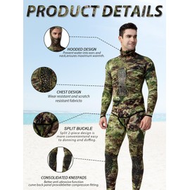 FLEXEL Men Spearfishing Premium Camouflage 3mm 5mm CR Neoprene Wetsuit Scuba Diving Suit Hoodie Snorkeling Suits 2 Piece