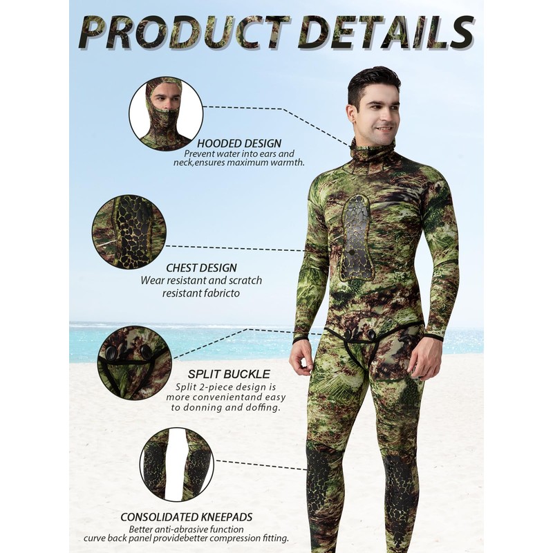 FLEXEL Men Spearfishing Premium Camouflage 3mm 5mm CR Neoprene Wetsuit