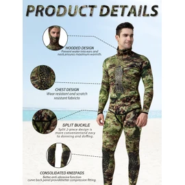FLEXEL Men Spearfishing Premium Camouflage 3mm 5mm CR Neoprene Wetsuit Scuba Diving Suit Hoodie Snorkeling Suits 2 Piece
