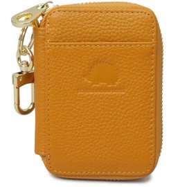 Scandinavian Forest Women's Key Case, Smart Key Case, Genuine Leather, Real Leather, Stylish, Coin Purse, Card Case, Car Keys, House Keys, yellow (mustard)
