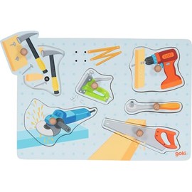 goki 57368 – Puzzle Tools, Sound Puzzle with Tool Sounds - 6 Pieces - Wooden Sound Puzzle