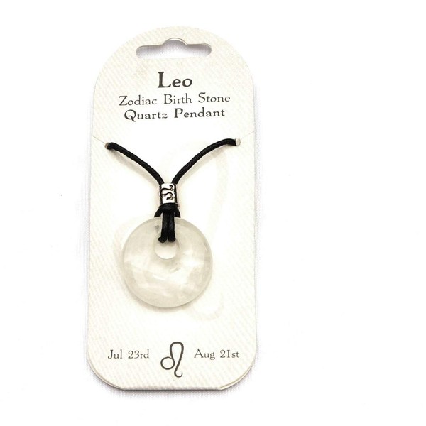 British Fossils Leo Zodiac Quartz Donut Pendant with Leather Thong