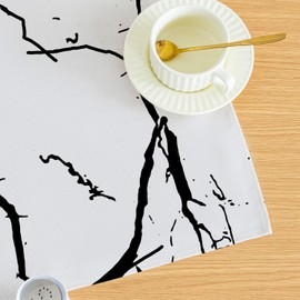 Tablecloth White and Black Middle Runner Modern Tablecloths with Marble Texture Abstract Linen Table Decoration for Indoor Kitchen Winter Spring Holidays Party Decor 85 x 85 cm
