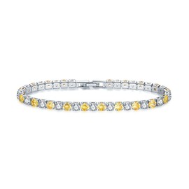 MetJakt 14K Gold Plated 4mm Cubic Zirconia Classic Tennis Bracelet | Gold Bracelets for Women | 7 inch (Yellow Diamond Silver)