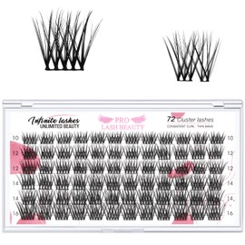 Lash Clusters, 72 Pcs Individual Cluster Lashes DIY Lash Extension 10-16mm Eyelash Clusters Volume Wispy Lashes Super Thin Band Reusable Soft & Comfortable(Striking,D-10-16mix)