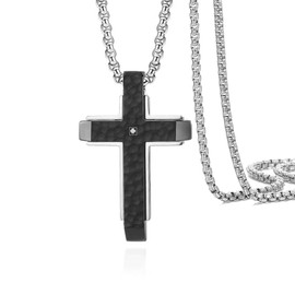 Viskyna Men's Cross Necklace Stainless Steel Cross Pendant Necklace Crucifix Religious Jewelry Gift for Men with 24 Inches Chain, Silver Color