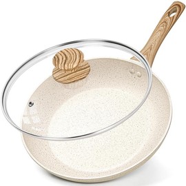 MICHELANGELO Small Frying Pan with Lid, Frying Pan Nonstick with Non-Toxic Coating, Granite Egg Pan with Anti-Scald Handle, Non stick White Cookware - Size: 10 Inch, Color: Black