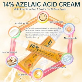 BECHOICEN Crema de acné de ácido azelaico al 14% para cara, suero de ácido azelaico con niacinamida y ácido salicílico, unifica el tono de la piel, eq