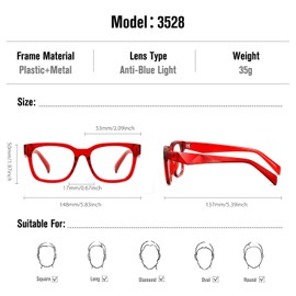kimorn Blue Light Blocking Glasses,Anti Eyestrain & UV Protection,Square Frame Glasses for Women and Men (Rose Red)