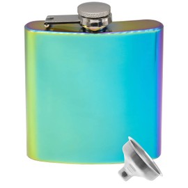 Outdoor Saxx® Stainless Steel Hip Flask 175ml Rainbow Effect Paint Design Mirrored in Gift Box